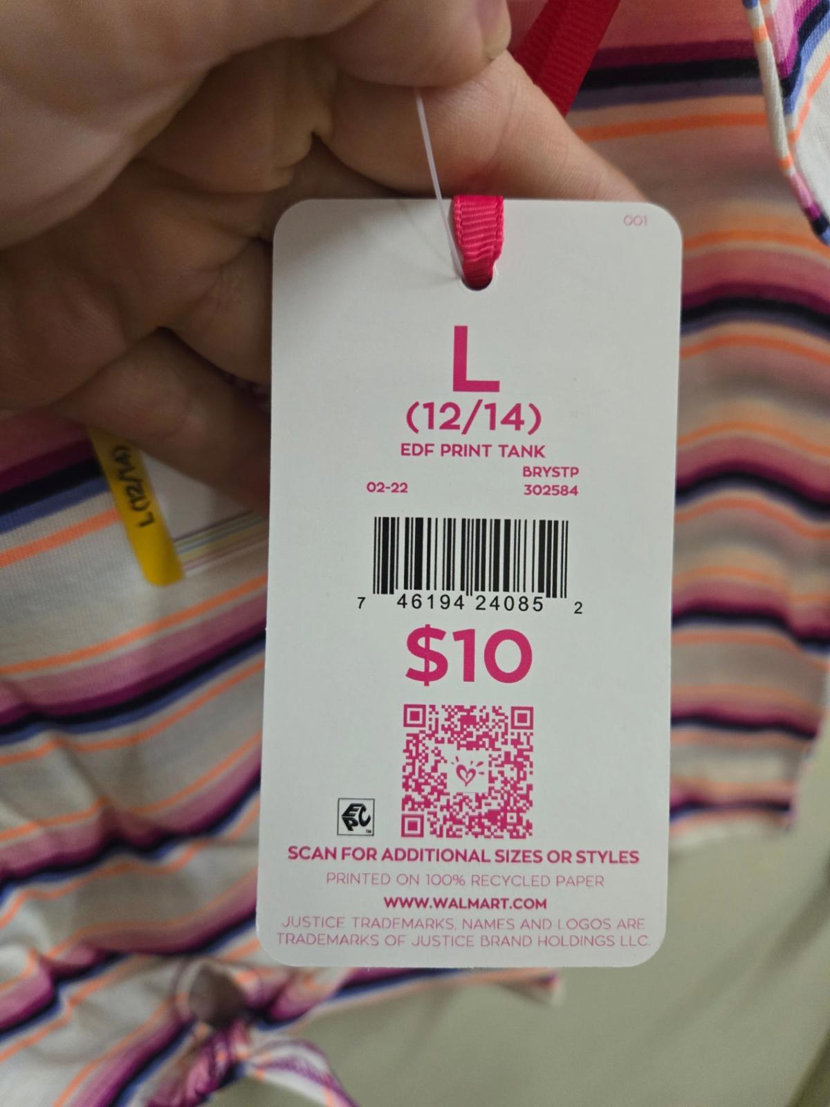 NWT girls 12/14 striped Justice Tank Top