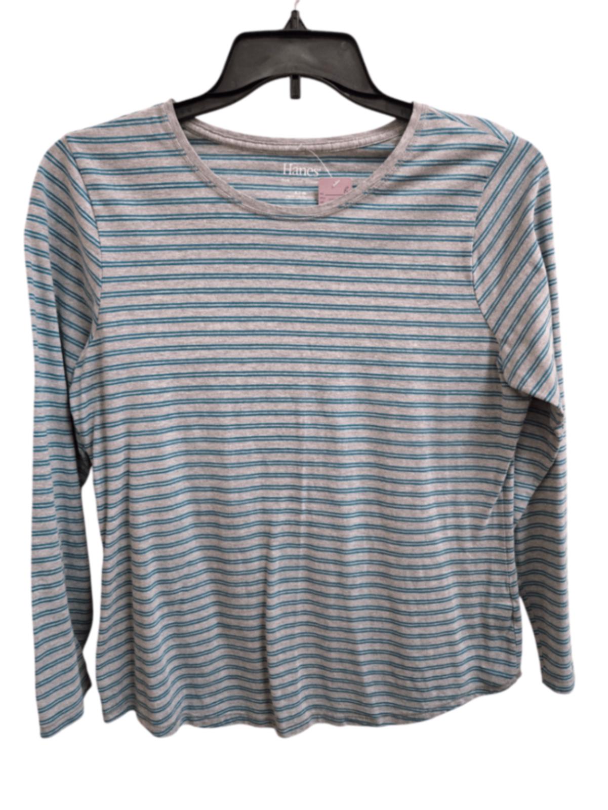 Very Good L gray striped Hanes Long Sleeve T-Shirt