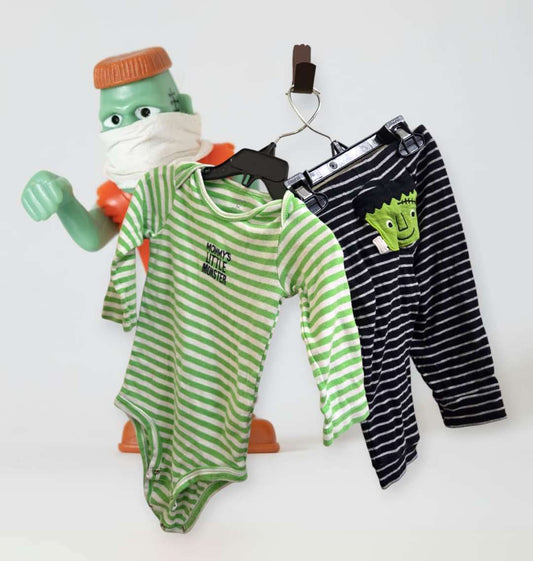 Carters Baby Bodysuit and Pants Set 12 months Green and Black Stripes