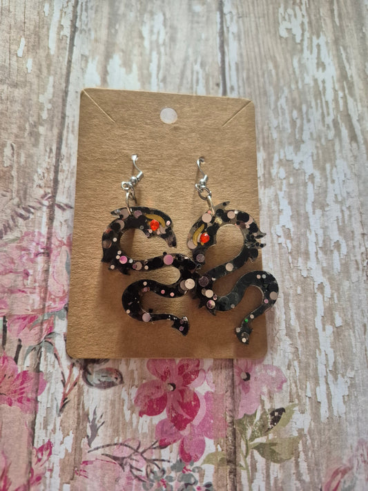 Black and gold dragon earrings 