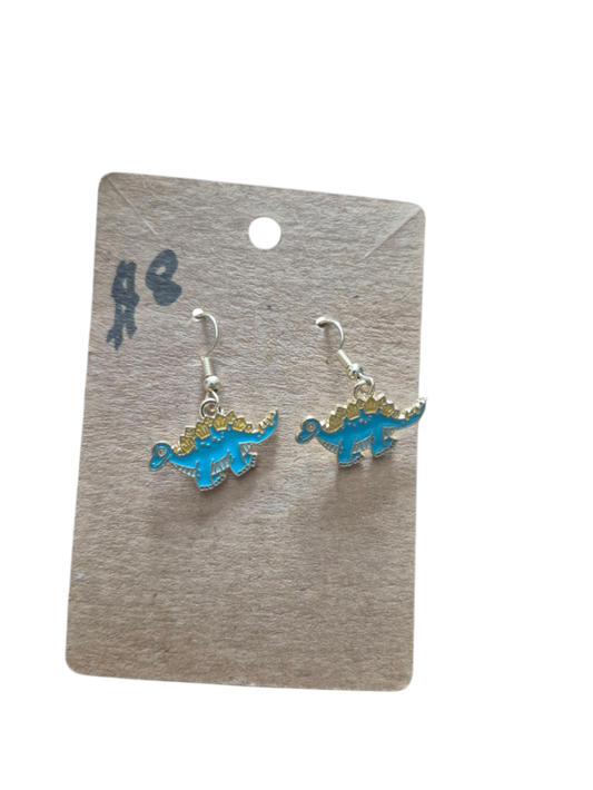 Blue dinosaur earrings 