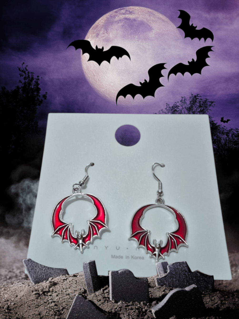 Red bat earrings 