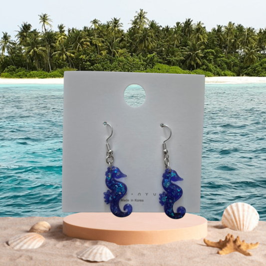 Blue sea horse earrings 