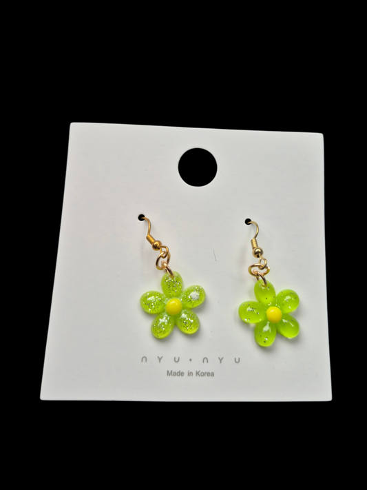 Green flower earrings 