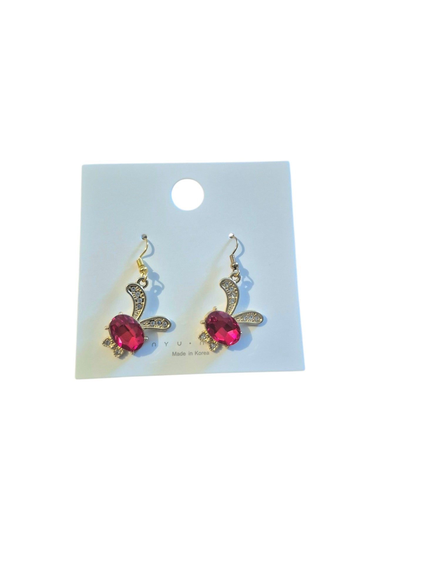 Red and gold rhinestone bunny earrings 