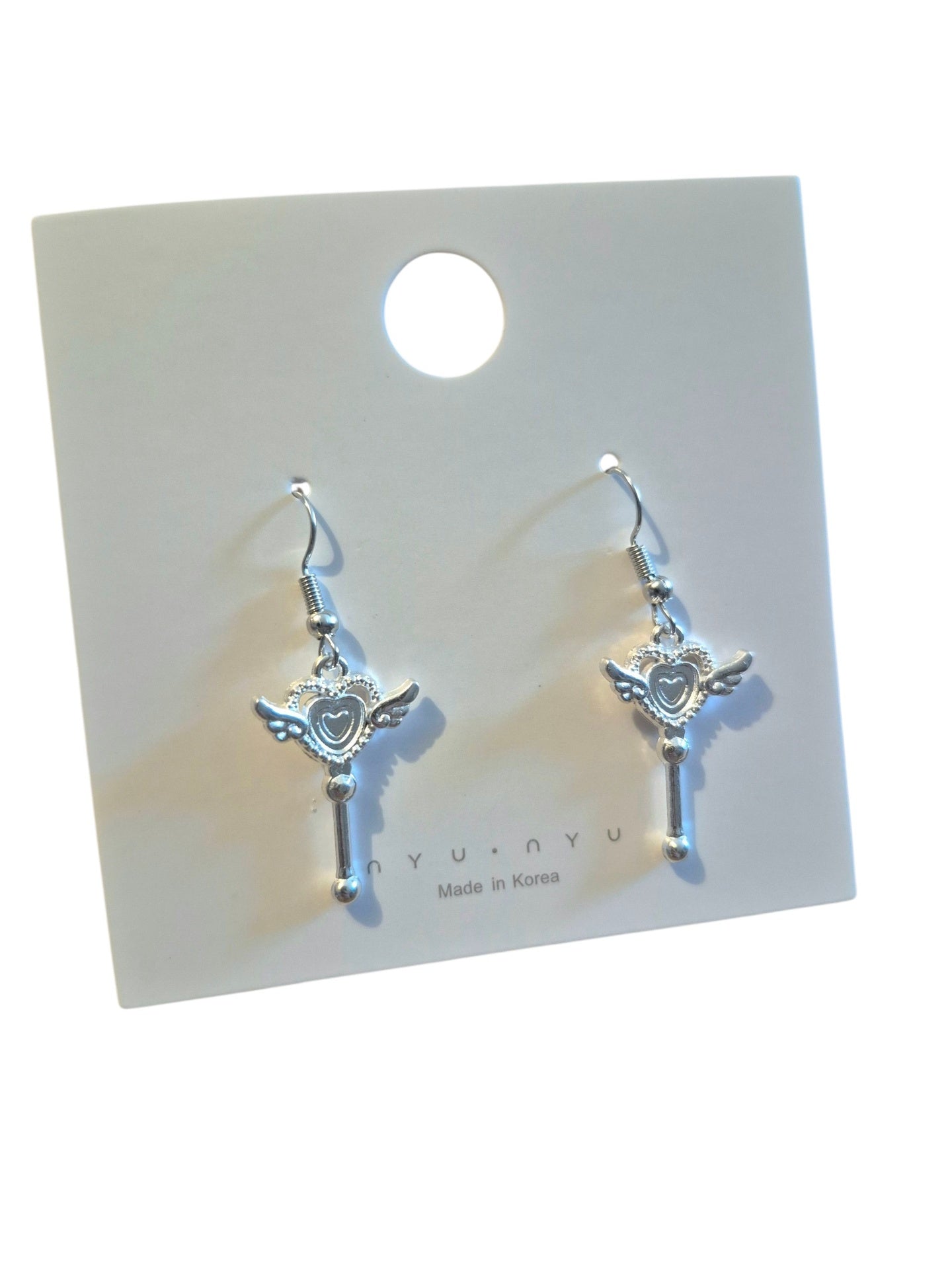 Silver heart wand earrings 