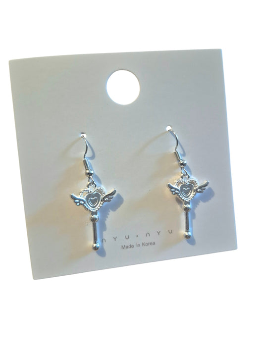 Silver heart wand earrings 