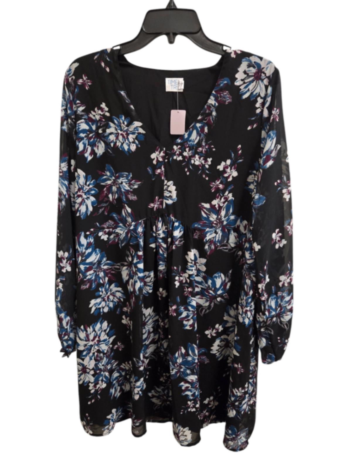 NWOT L Black with floral print Time and Tru Dress