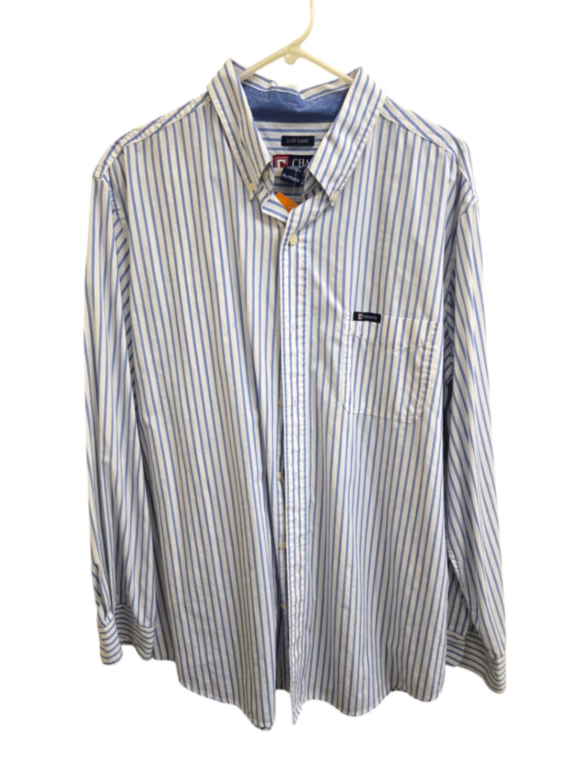 Very Good XL Blue & White Striped Chaps Button-Down Shirt