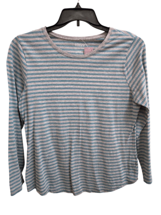 Very Good L gray striped Hanes Long Sleeve T-Shirt